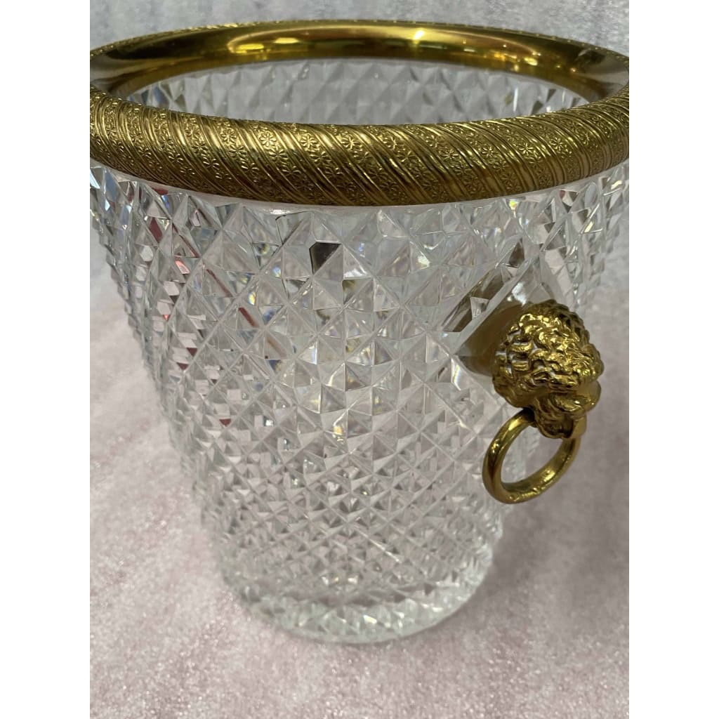 1950-70′ Seau a Champagne Cristal St Louis et Bronze Doré Aux têtes de Lion 4