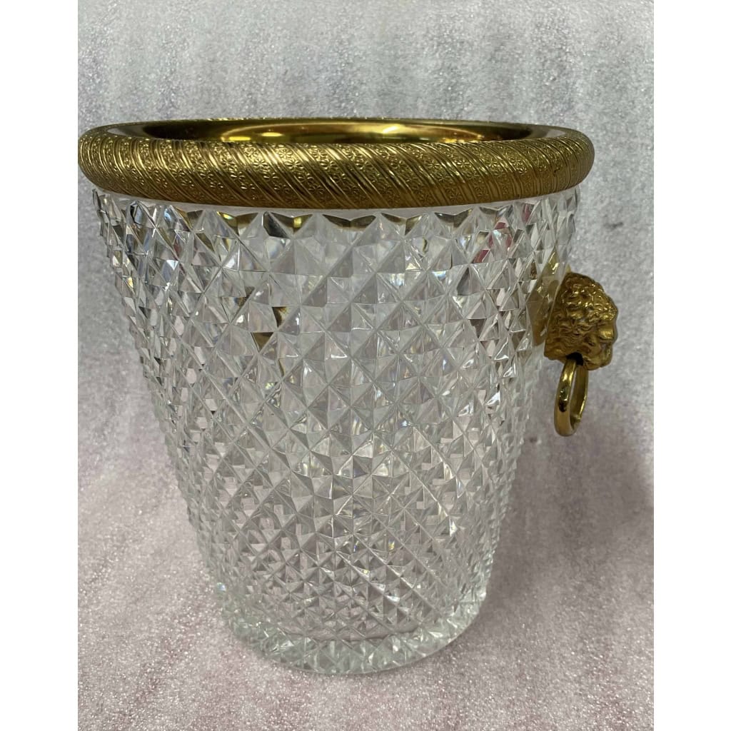 1950-70′ Seau a Champagne Cristal St Louis et Bronze Doré Aux têtes de Lion 7