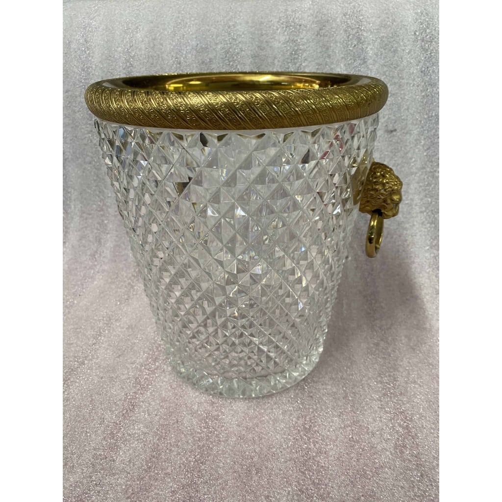 1950-70′ Seau a Champagne Cristal St Louis et Bronze Doré Aux têtes de Lion 8