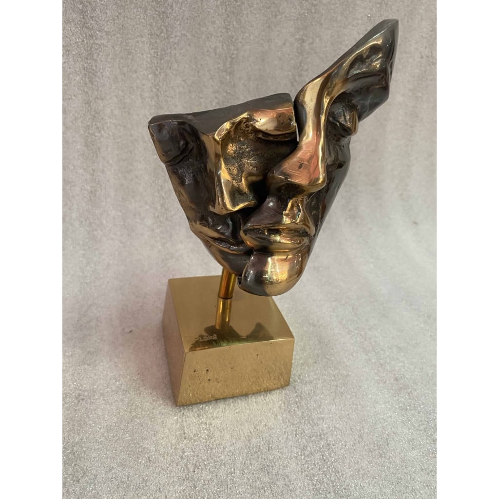 1970/80 Sculpture Aux 2 Visages Bronze Signé LOHE | Biron 1970/80 Sculpture Aux 2 Visages Bronze Signé LOHE