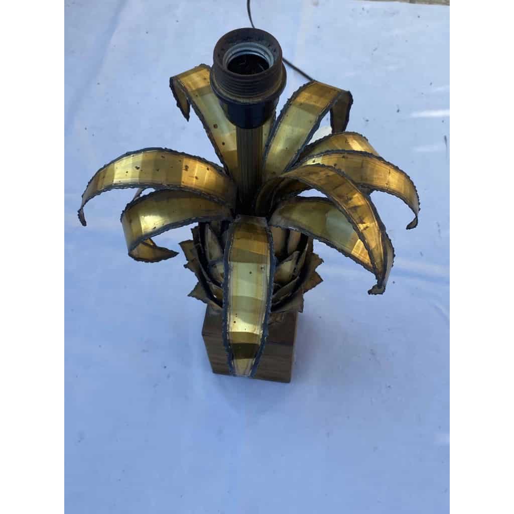 1970′ Lampe Ananas En Fer Oxydé Doré Maison Jansen H 51 Cm