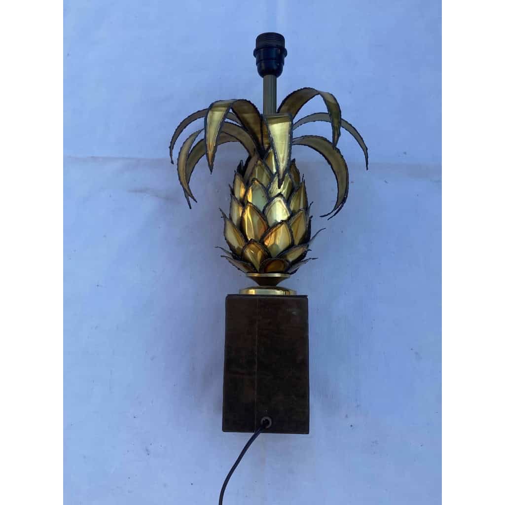 1970′ Lampe Ananas En Fer Oxydé Doré Maison Jansen H 51 Cm