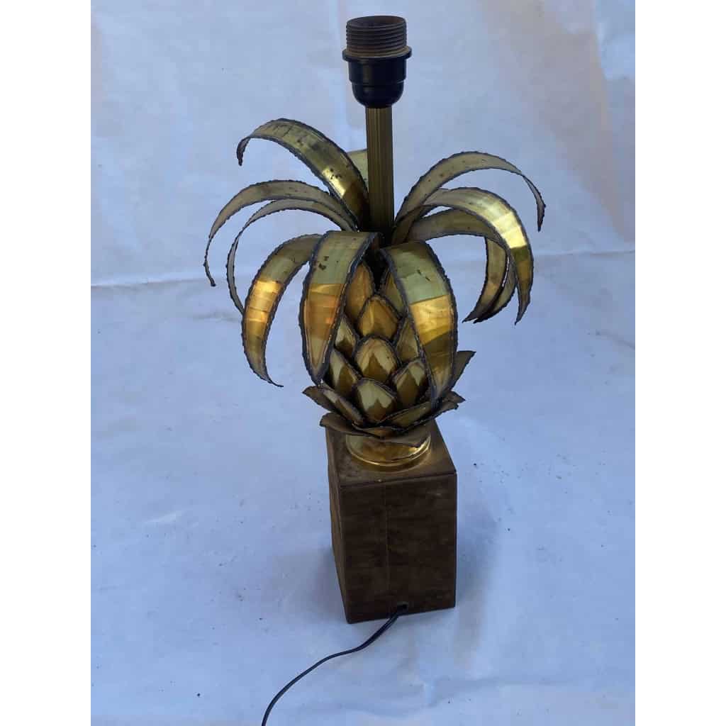1970′ Lampe Ananas En Fer Oxydé Doré Maison Jansen H 51 Cm