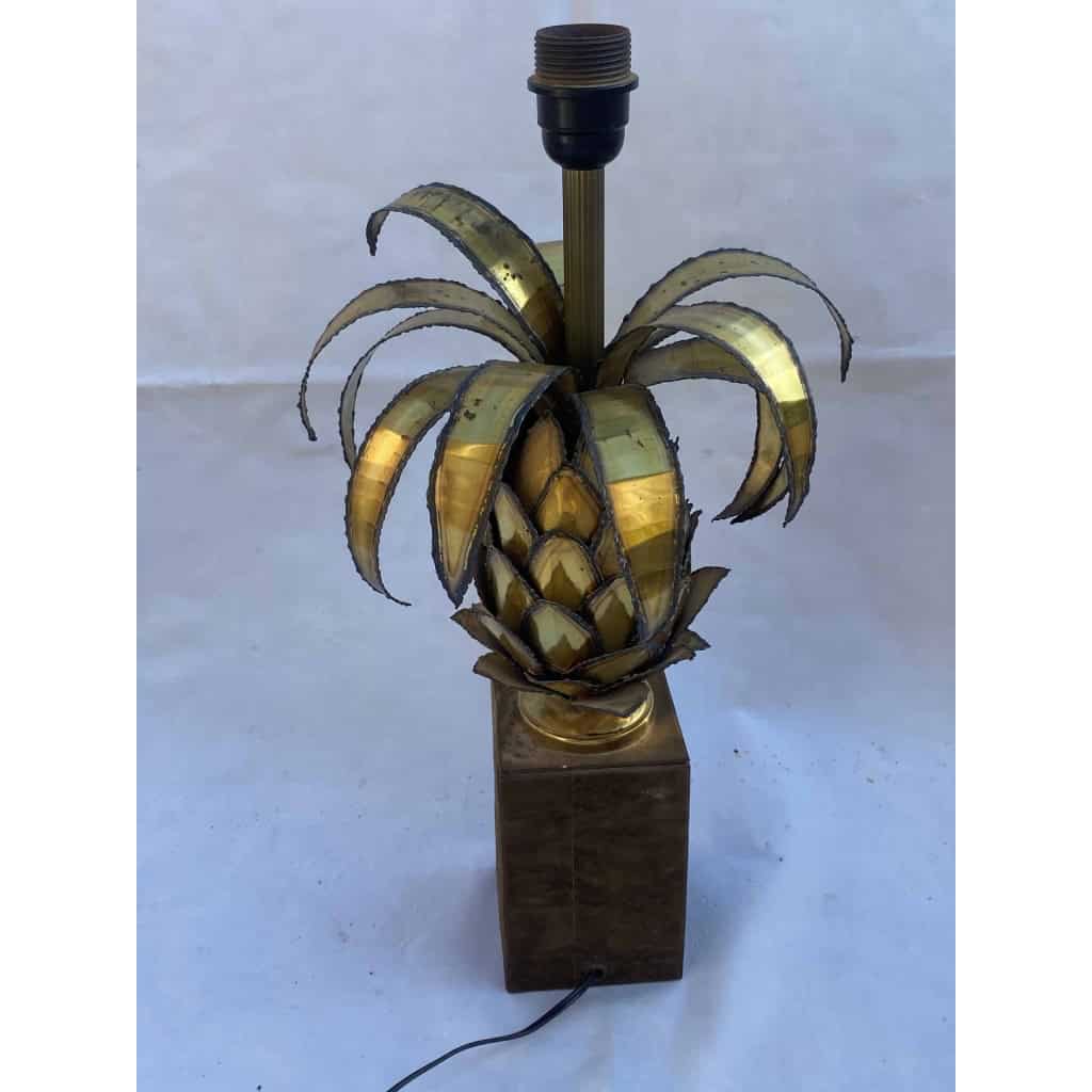 1970′ Lampe Ananas En Fer Oxydé Doré Maison Jansen H 51 Cm
