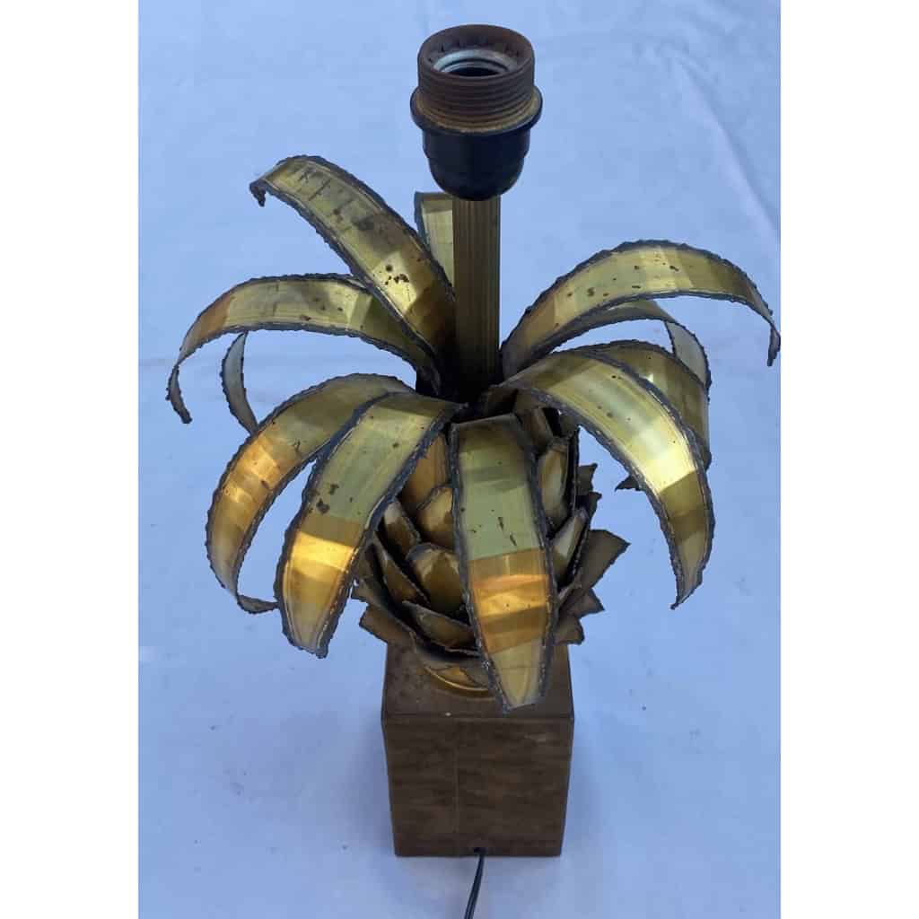 1970′ Lampe Ananas En Fer Oxydé Doré Maison Jansen H 51 Cm