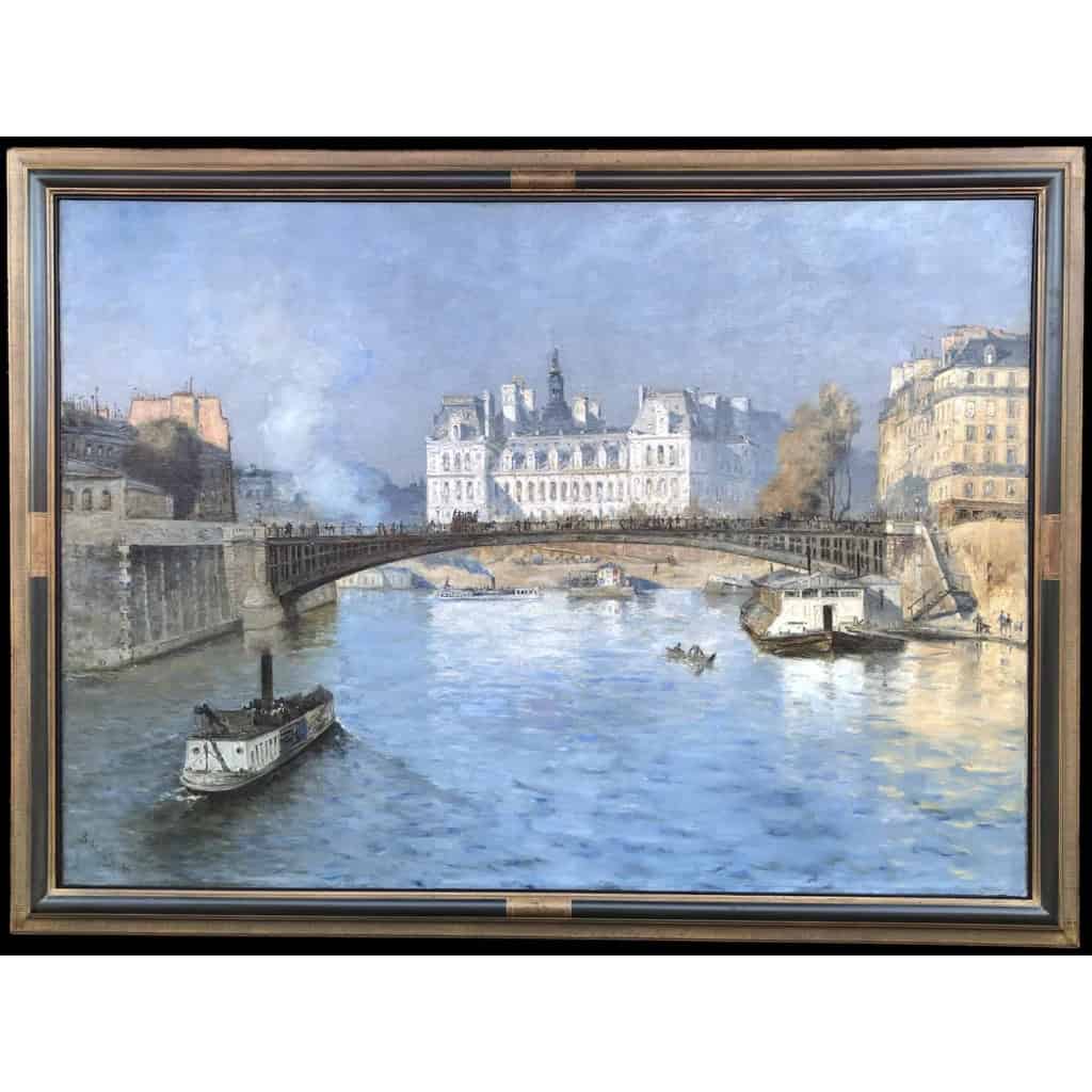 FRANK BOGGS Ecole Américaine Paris l’Hôtel de Ville vu du pont d’Arcole Huile sur toile signée | Biron ||||||||||||||