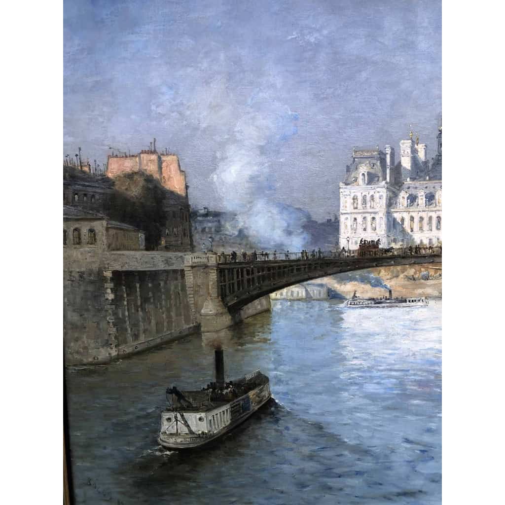 FRANK BOGGS Ecole Américaine Paris l’Hôtel de Ville vu du pont d’Arcole Huile sur toile signée | Biron FRANK BOGGS Ecole Américaine Paris l'Hôtel de Ville vu du pont d'Arcole Huile sur toile signée