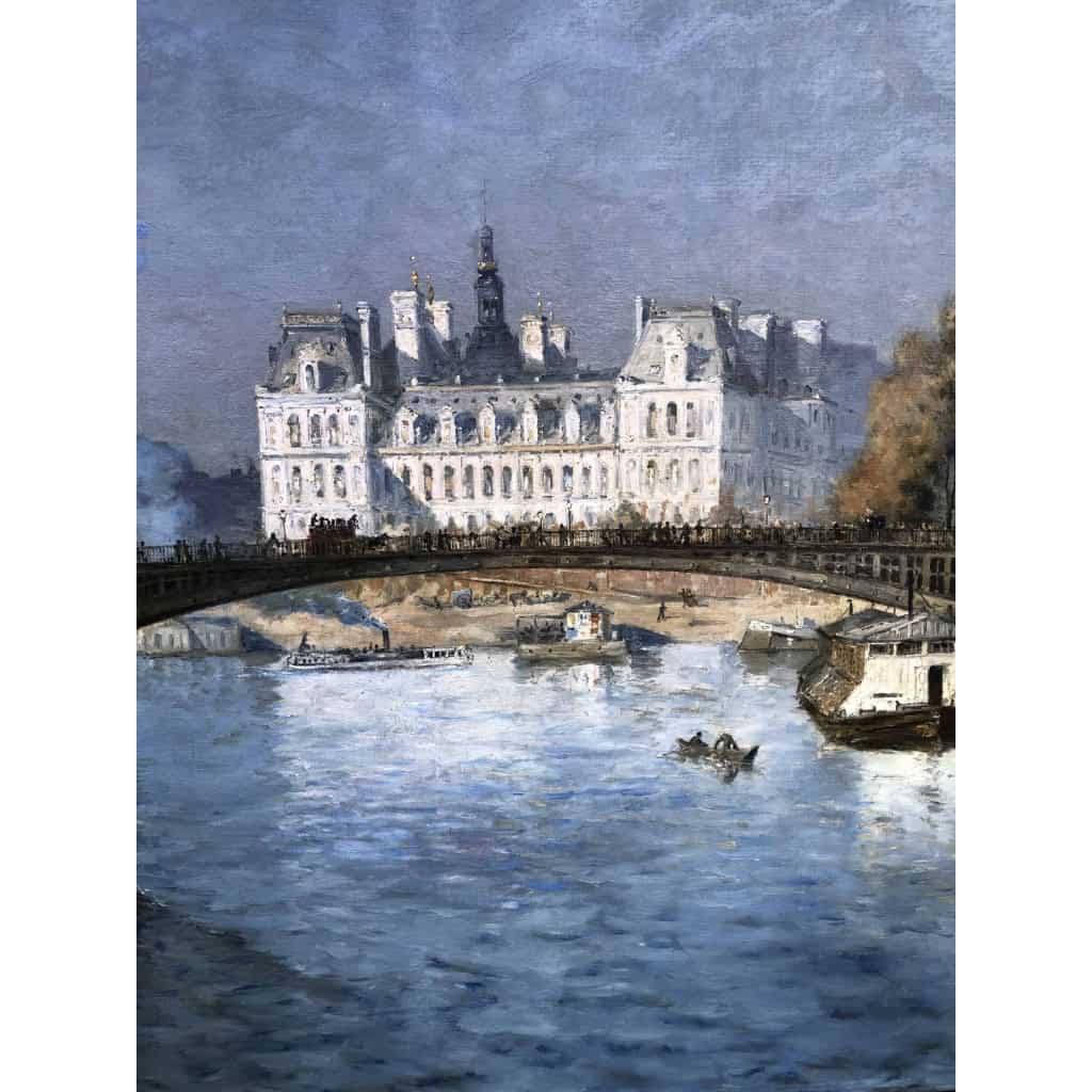 FRANK BOGGS Ecole Américaine Paris l’Hôtel de Ville vu du pont d’Arcole Huile sur toile signée | Biron FRANK BOGGS Ecole Américaine Paris l'Hôtel de Ville vu du pont d'Arcole Huile sur toile signée