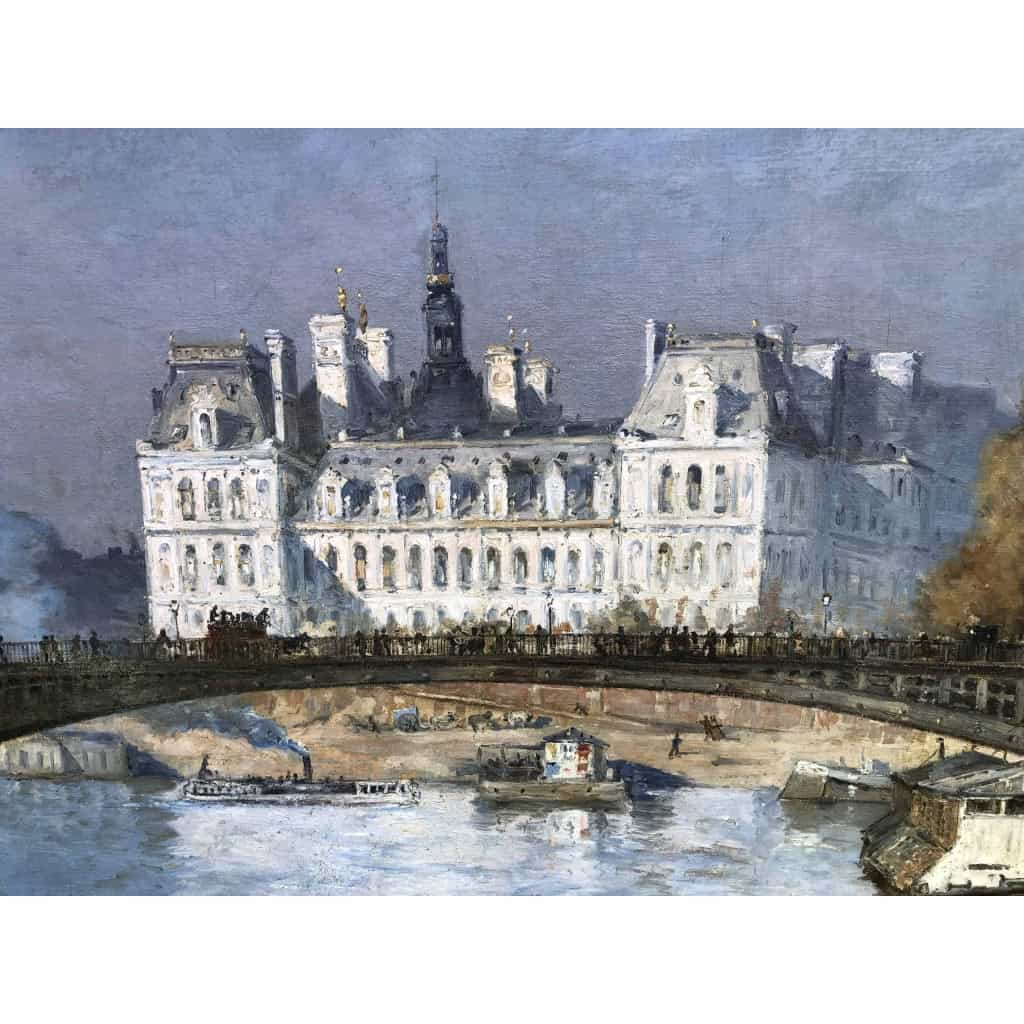 FRANK BOGGS Ecole Américaine Paris l’Hôtel de Ville vu du pont d’Arcole Huile sur toile signée | Biron FRANK BOGGS Ecole Américaine Paris l'Hôtel de Ville vu du pont d'Arcole Huile sur toile signée