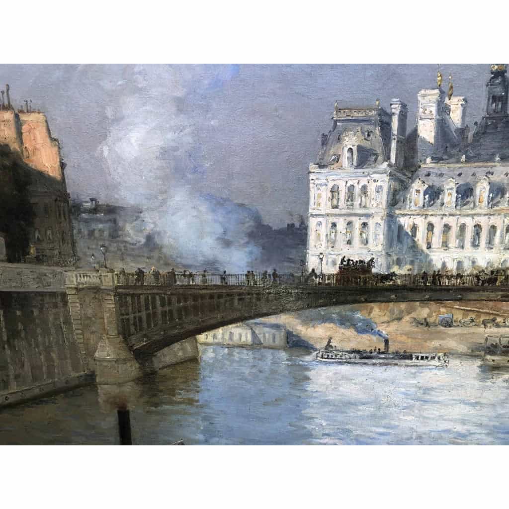FRANK BOGGS Ecole Américaine Paris l’Hôtel de Ville vu du pont d’Arcole Huile sur toile signée | Biron FRANK BOGGS Ecole Américaine Paris l'Hôtel de Ville vu du pont d'Arcole Huile sur toile signée