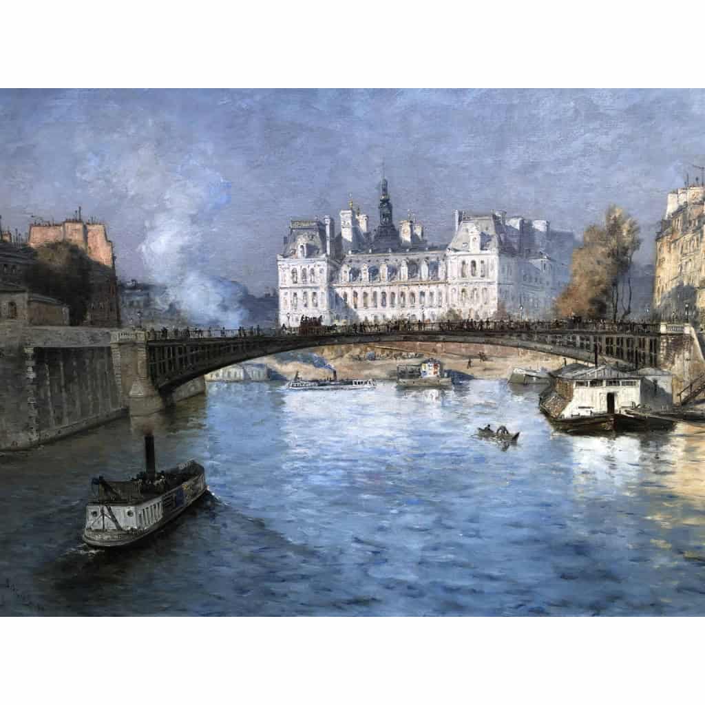 FRANK BOGGS Ecole Américaine Paris l’Hôtel de Ville vu du pont d’Arcole Huile sur toile signée | Biron FRANK BOGGS Ecole Américaine Paris l'Hôtel de Ville vu du pont d'Arcole Huile sur toile signée