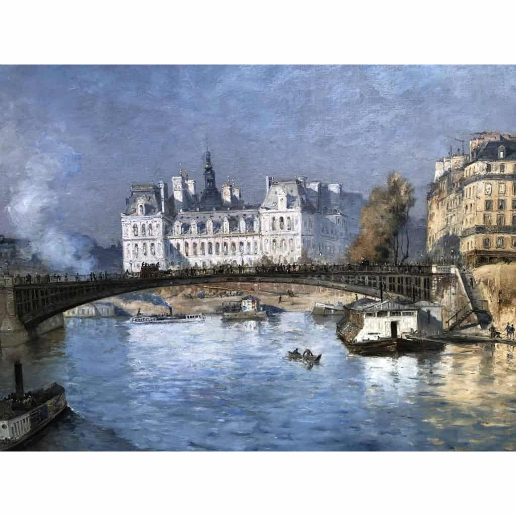 FRANK BOGGS Ecole Américaine Paris l’Hôtel de Ville vu du pont d’Arcole Huile sur toile signée | Biron FRANK BOGGS Ecole Américaine Paris l'Hôtel de Ville vu du pont d'Arcole Huile sur toile signée