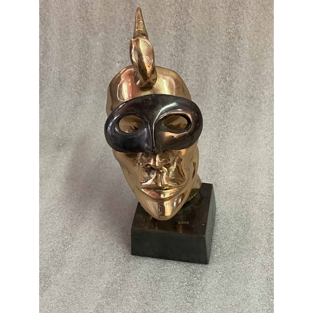 1970/80 Visage Masqué En Bronze , Sculpture Signée LOHE | Biron ||||||