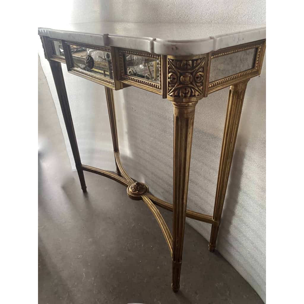 1970′ Console En Bois Doré Style Louis 16 + Miroir
