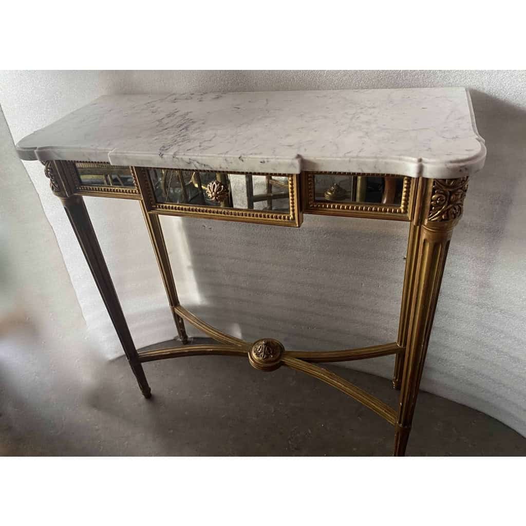 1970′ Console En Bois Doré Style Louis 16 + Miroir