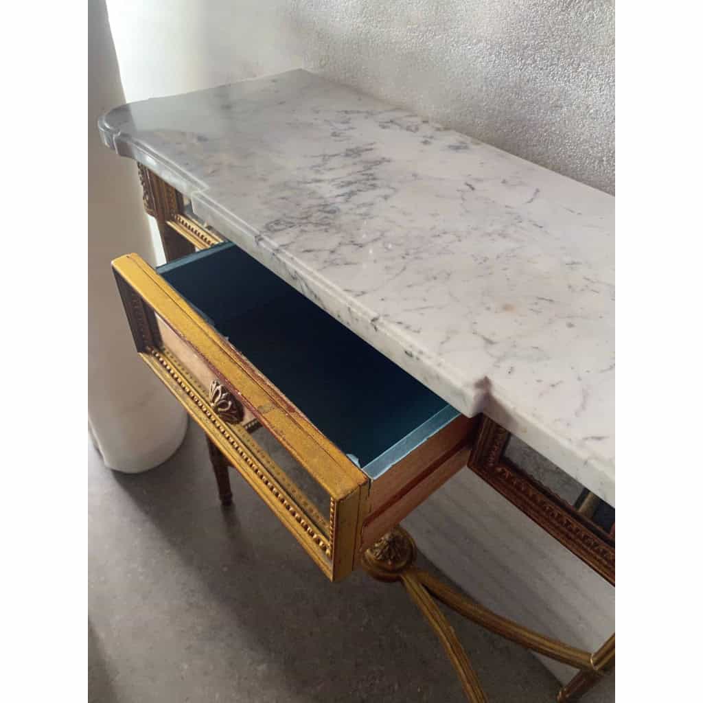 1970′ Console En Bois Doré Style Louis 16 + Miroir
