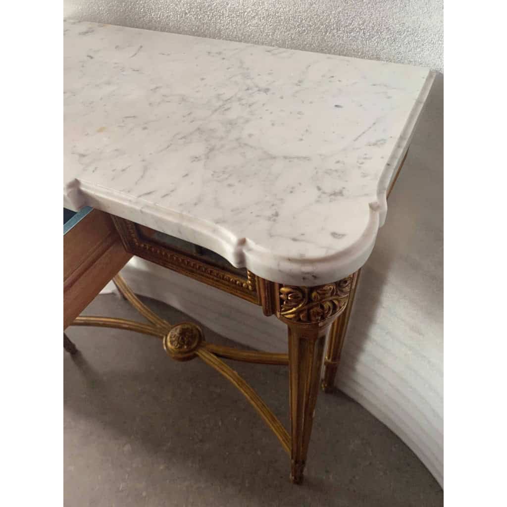 1970′ Console En Bois Doré Style Louis 16 + Miroir