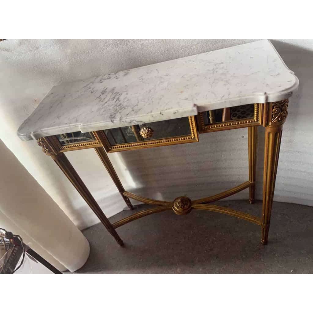 1970′ Console En Bois Doré Style Louis 16 + Miroir