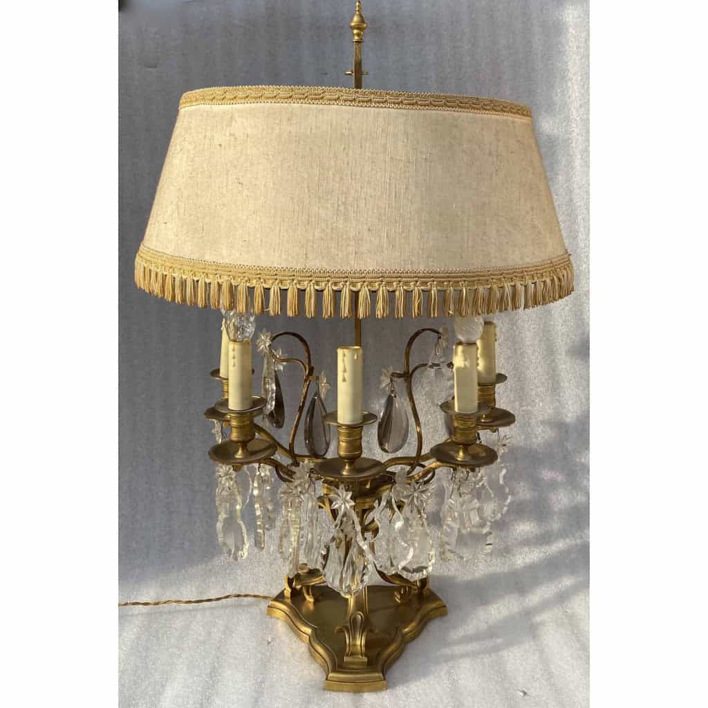 1950′ Lampe Girandole Bronze 5 Bras Pampilles H 82 cm | Biron ||||||||||