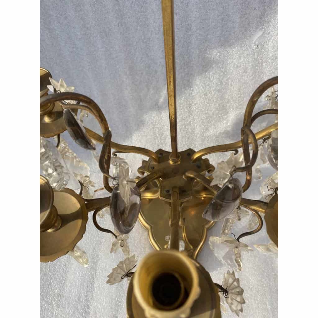 1950′ Lampe Girandole Bronze 5 Bras Pampilles H 82 cm | Biron 1950′ Lampe Girandole Bronze 5 Bras Pampilles H 82 cm