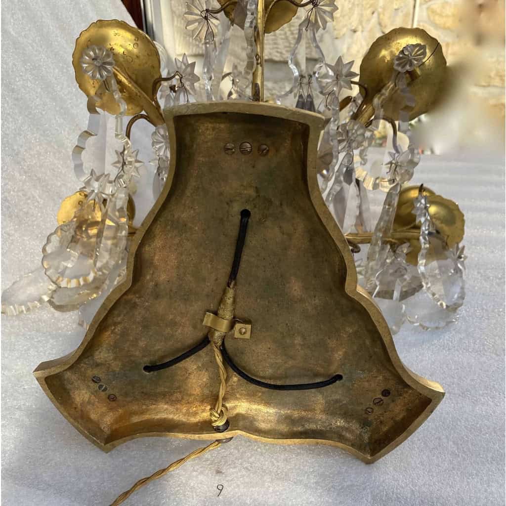 1950′ Lampe Girandole Bronze 5 Bras Pampilles H 82 cm | Biron 1950′ Lampe Girandole Bronze 5 Bras Pampilles H 82 cm