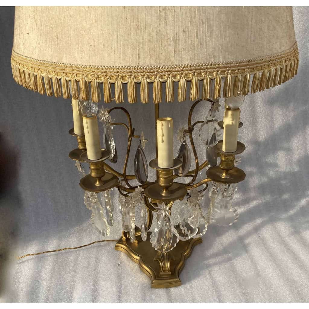 1950′ Lampe Girandole Bronze 5 Bras Pampilles H 82 cm | Biron 1950′ Lampe Girandole Bronze 5 Bras Pampilles H 82 cm