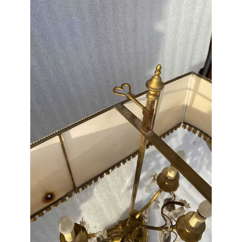 1950′ Lampe Girandole Bronze 5 Bras Pampilles H 82 cm | Biron 1950′ Lampe Girandole Bronze 5 Bras Pampilles H 82 cm