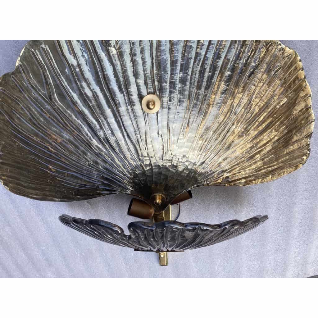 1970/90′ Paire d’Appliques Aux Ginkgo Cristal Murano Violine et Or Attribuées A Toso H 70 cm | Biron 1970/90′ Paire d’Appliques Aux Ginkgo Cristal Murano Violine et Or Attribuées A Toso H 70 cm