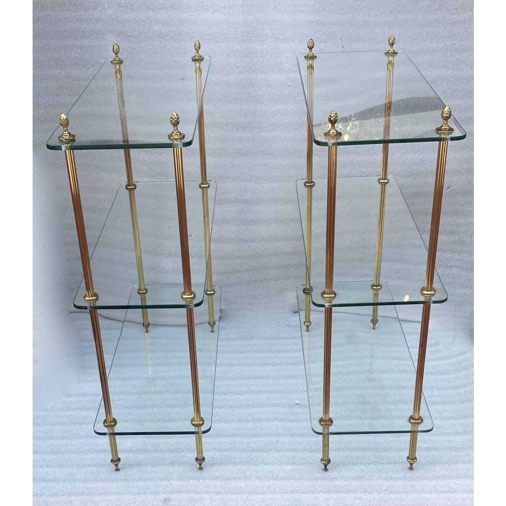 1970′ Paire D’ Étagères à 3 niveaux Maison Baguès Bronze Et Verre 72 x 26,5 X H 83,5 cm | Biron |||||||||||