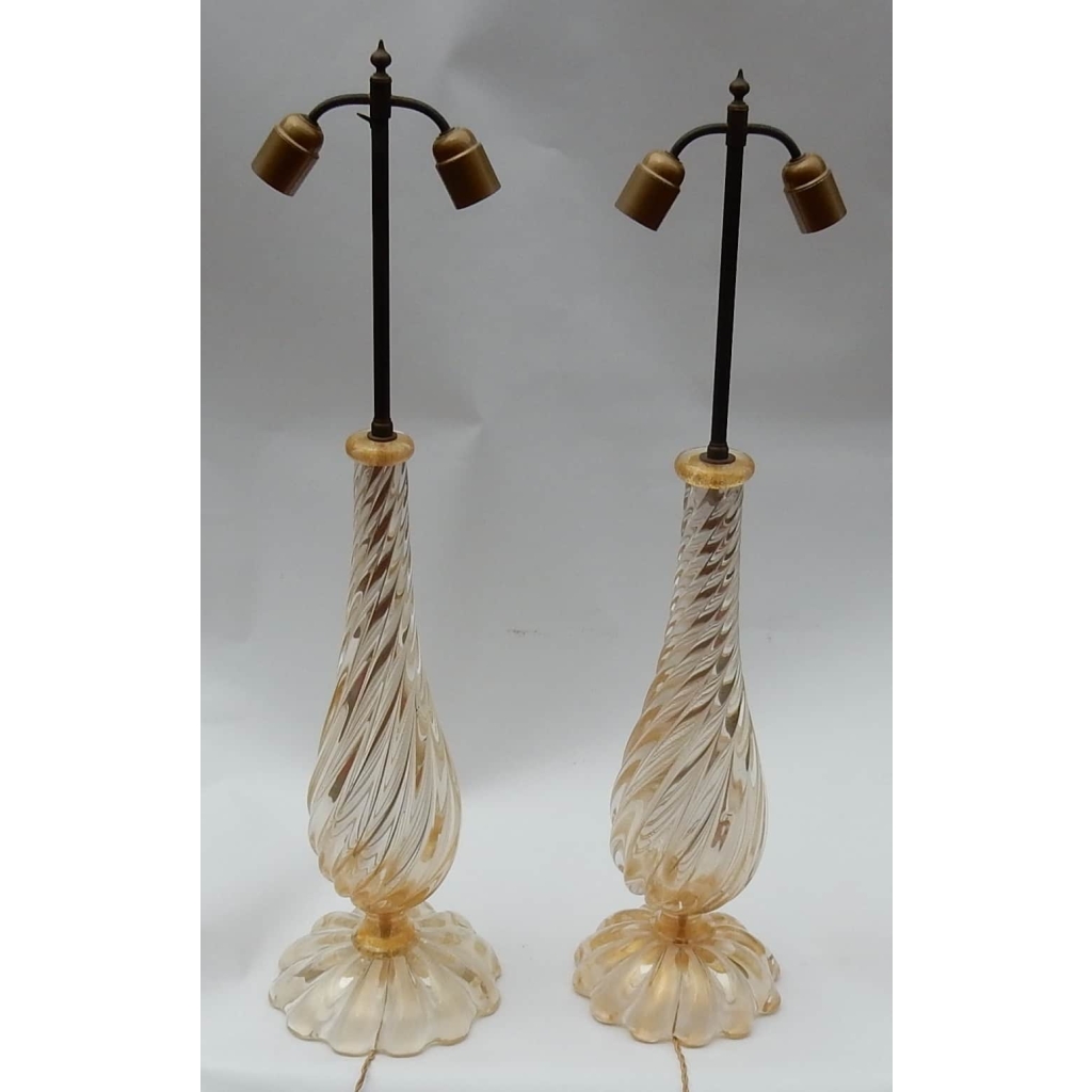 1950/70 Paire de Lampes Seguso En Cristal De Murano Avec Paillons d’Or Signées | Biron |||||||||