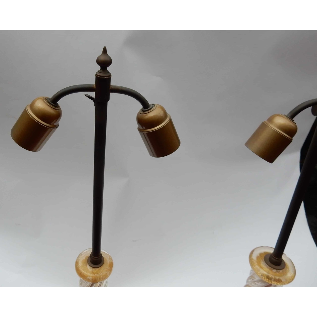 1950/70 Paire de Lampes Seguso En Cristal De Murano Avec Paillons d’Or Signées | Biron 1950/70 Paire de Lampes Seguso En Cristal De Murano Avec Paillons d’Or Signées
