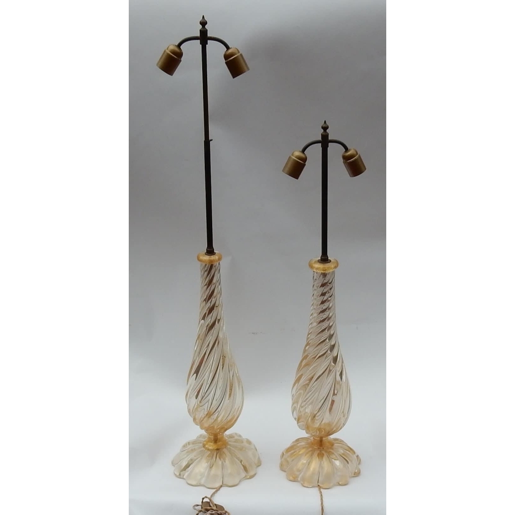 1950/70 Paire de Lampes Seguso En Cristal De Murano Avec Paillons d’Or Signées | Biron 1950/70 Paire de Lampes Seguso En Cristal De Murano Avec Paillons d’Or Signées