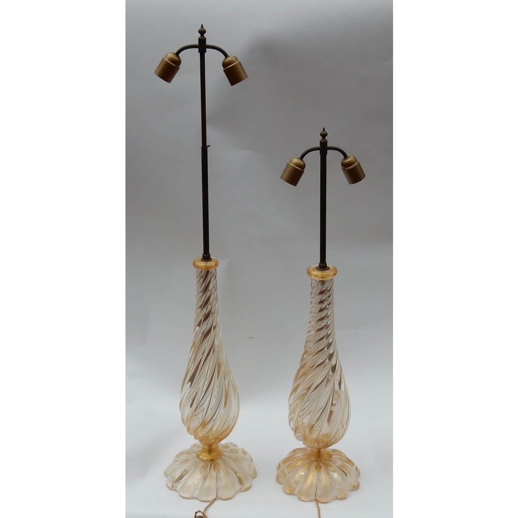 1950/70 Paire de Lampes Seguso En Cristal De Murano Avec Paillons d’Or Signées | Biron 1950/70 Paire de Lampes Seguso En Cristal De Murano Avec Paillons d’Or Signées