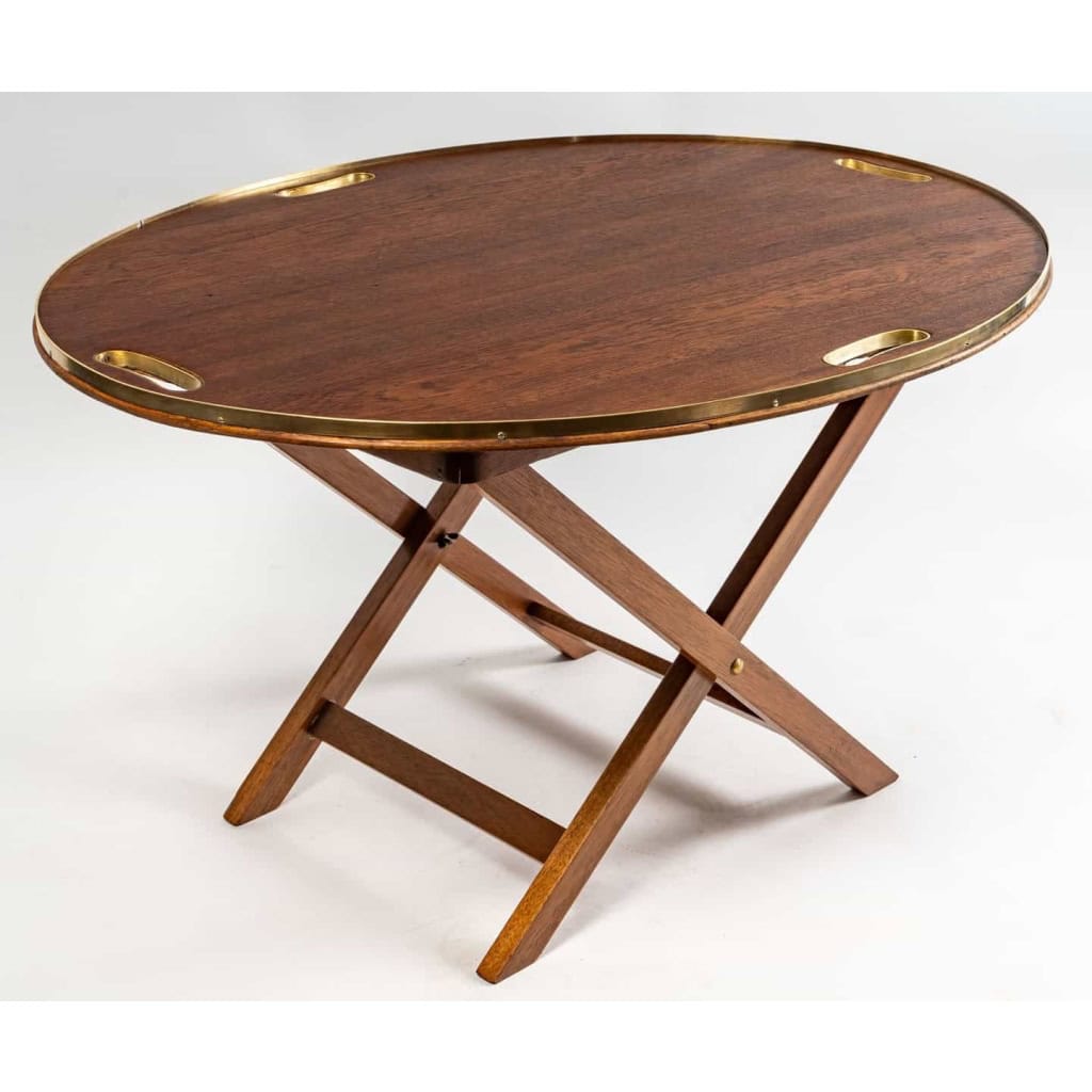 Table basse de bateau avec son plateau amovible en acajou et laiton, XXème siècle | Biron ||||||||