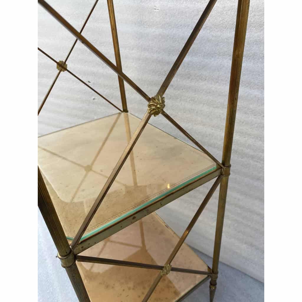 1970′ Étagère en Laiton à 3 Niveaux Maison Baguès Plateaux Cuir Vintage 32 X 40 H 86 cm 3