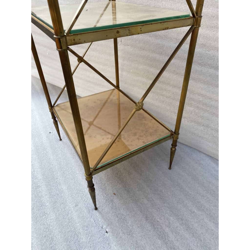 1970′ Étagère en Laiton à 3 Niveaux Maison Baguès Plateaux Cuir Vintage 32 X 40 H 86 cm 4