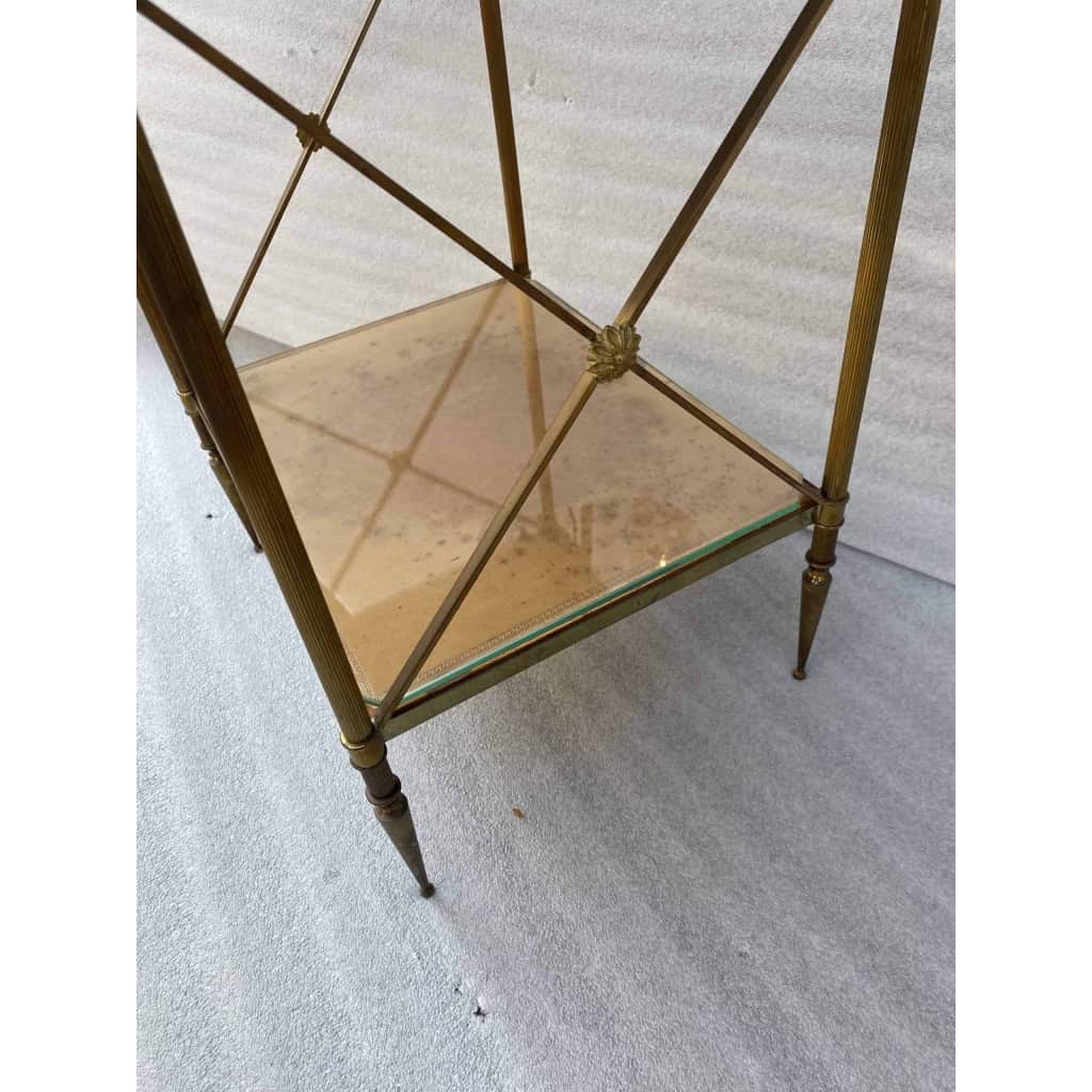 1970′ Étagère en Laiton à 3 Niveaux Maison Baguès Plateaux Cuir Vintage 32 X 40 H 86 cm 5