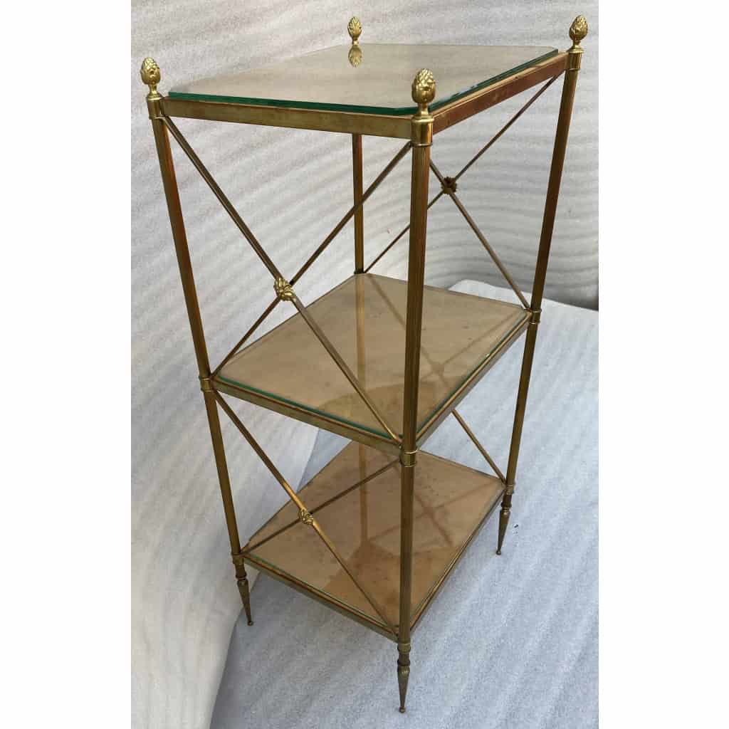 1970′ Étagère en Laiton à 3 Niveaux Maison Baguès Plateaux Cuir Vintage 32 X 40 H 86 cm 6