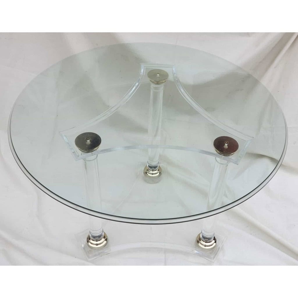 1970′ Table Ronde Altuglas et Cabochons Dorés | Biron 1970′ Table Ronde Altuglas et Cabochons Dorés