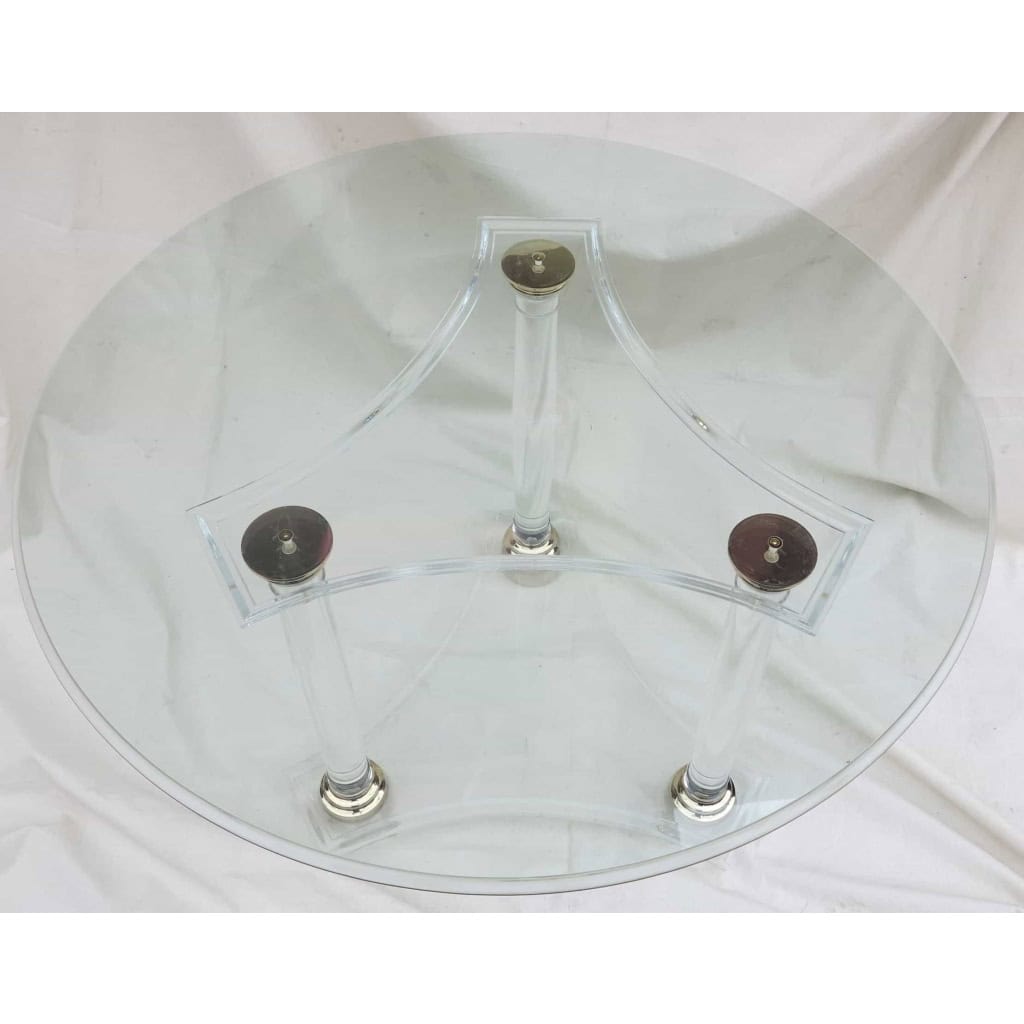 1970′ Table Ronde Altuglas et Cabochons Dorés | Biron 1970′ Table Ronde Altuglas et Cabochons Dorés