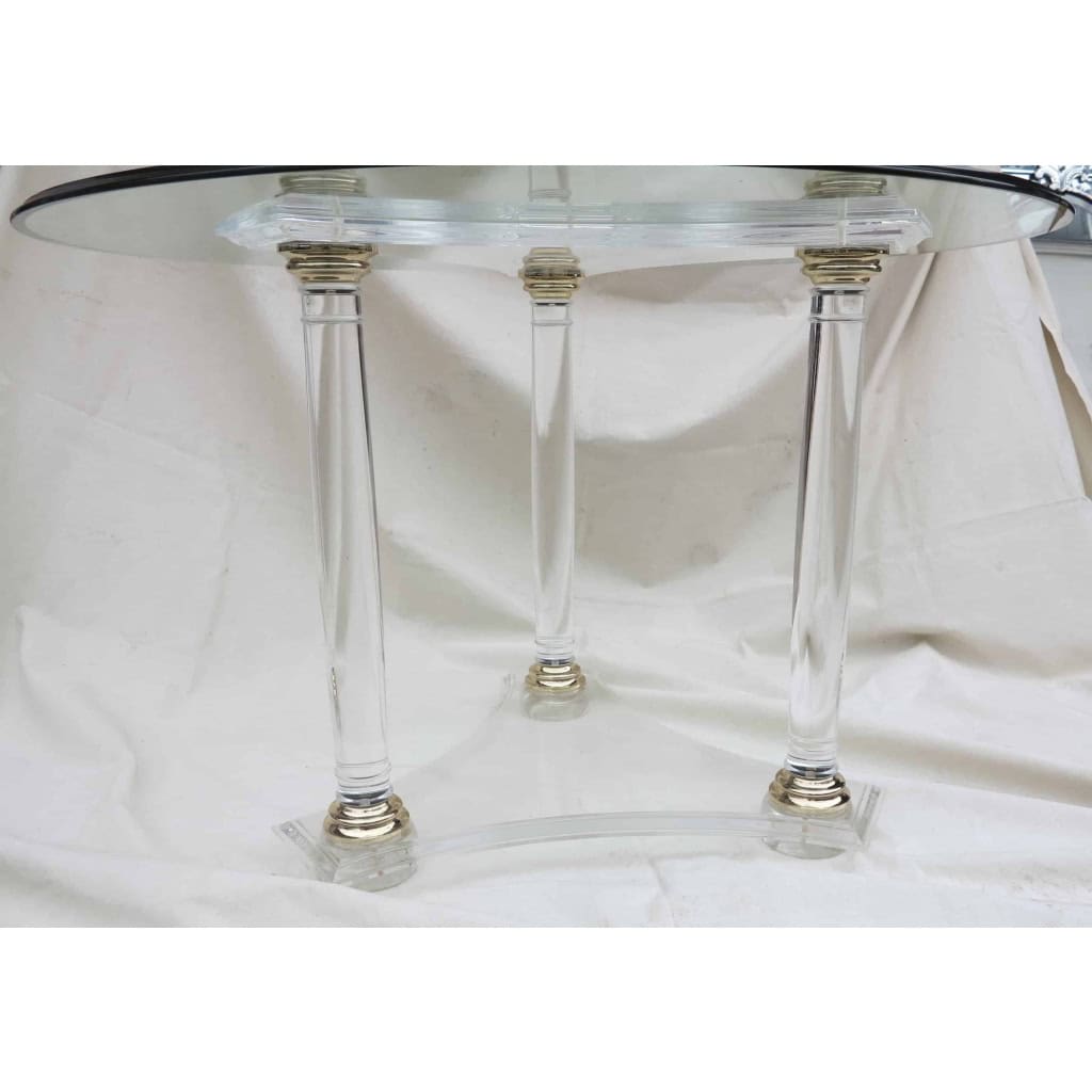 1970′ Table Ronde Altuglas et Cabochons Dorés | Biron 1970′ Table Ronde Altuglas et Cabochons Dorés