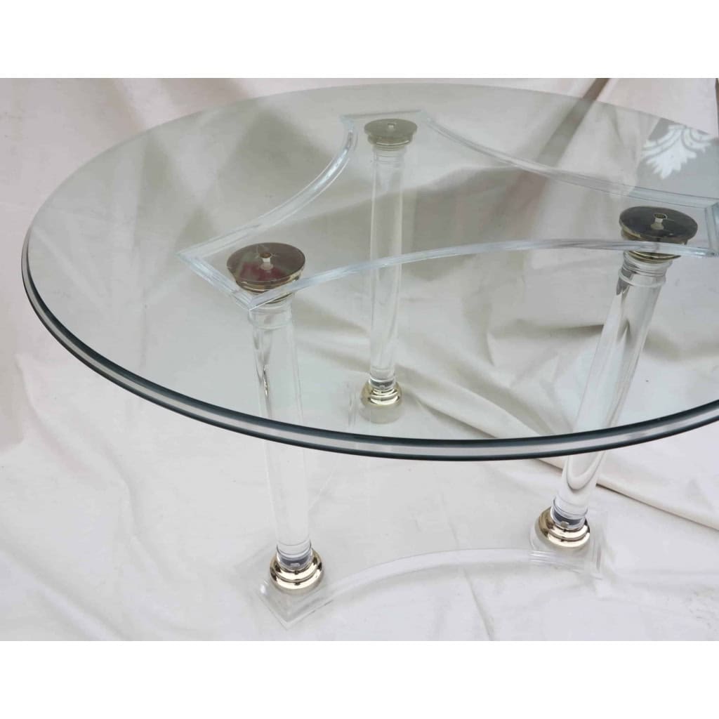 1970′ Table Ronde Altuglas et Cabochons Dorés | Biron 1970′ Table Ronde Altuglas et Cabochons Dorés