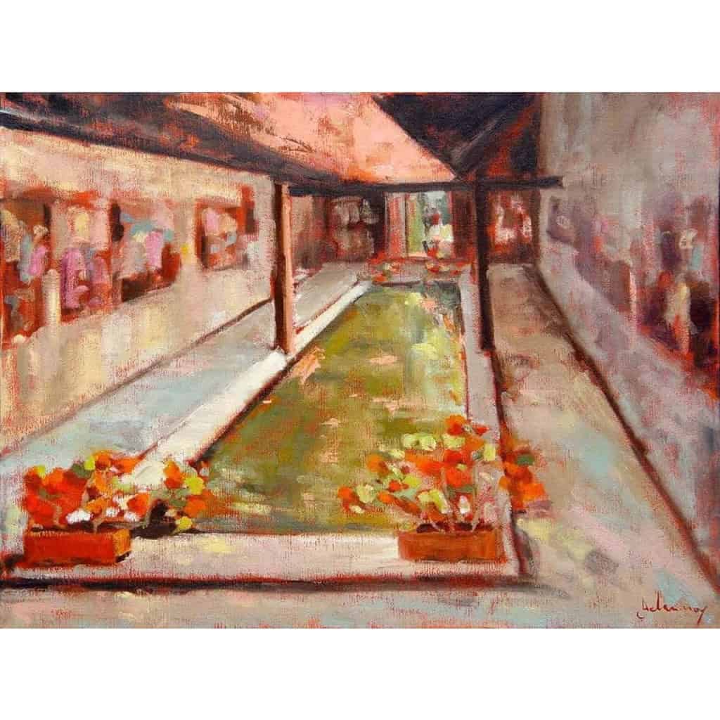 Tableau à l’huile intitulé « Lavoir Fleuri » de l’artiste Isabelle Delannoy | Biron Isabelle Delannoy||
