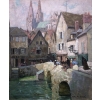 HERVE Jules Tableau 20è siècle Le pont Boujou et la Cathédrale de Chartres Huile sur toile signée