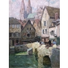 HERVE Jules Tableau 20è siècle Le pont Boujou et la Cathédrale de Chartres Huile sur toile signée