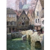 HERVE Jules Tableau 20è siècle Le pont Boujou et la Cathédrale de Chartres Huile sur toile signée