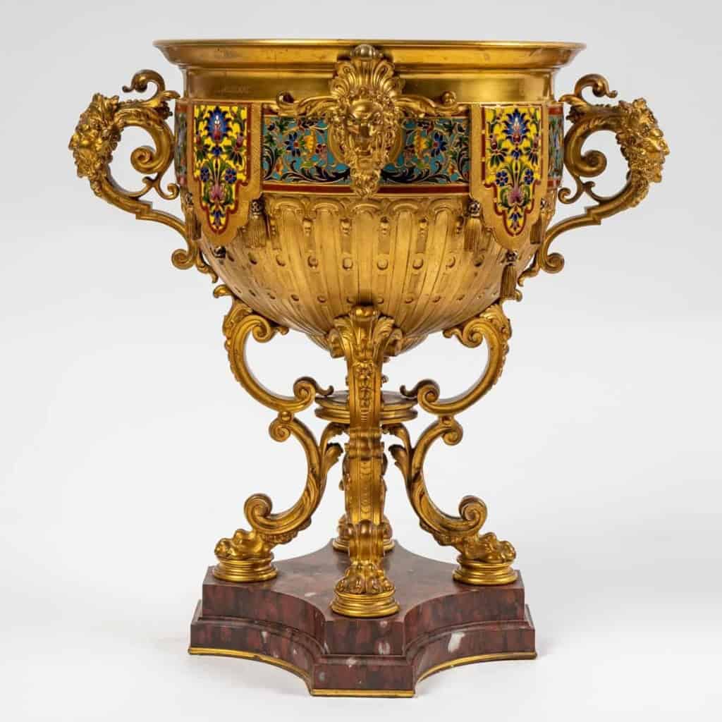 Centre de table en bronze émaillé, Barbedienne et base en marbre rouge, XIXème siècle | Biron |||||||||