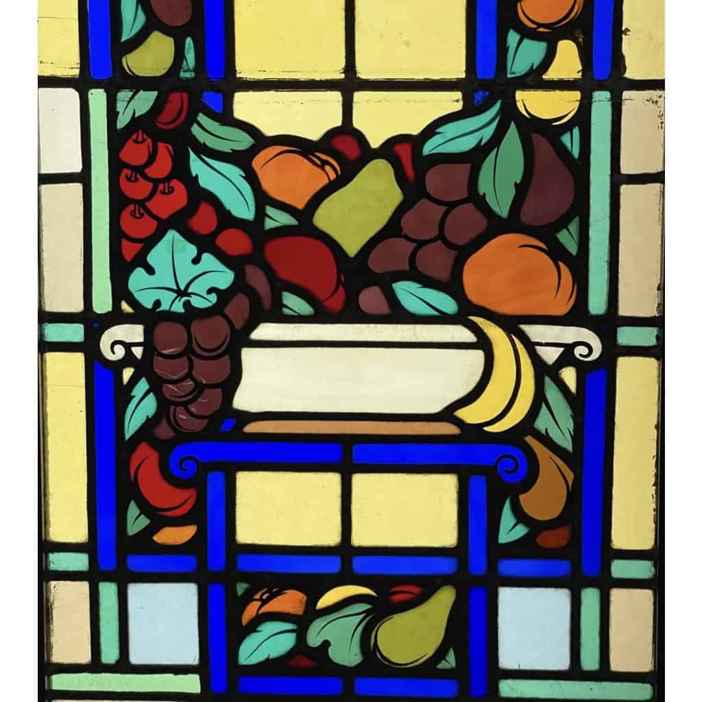Vitrail vitraux fruits et raisins Art déco | Biron Vitrail vitraux fruits et raisins Art déco