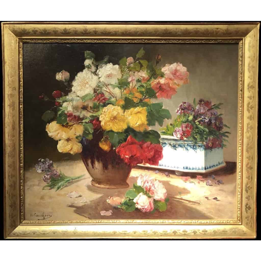 CAUCHOIX Eugène Bouquet de roses et sa jardinière huile sur toile signée Certificat d’authenticité | Biron ||||||||
