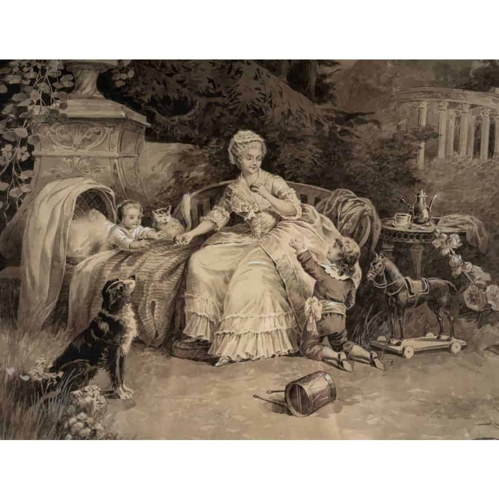 Paire de grands dessins au lavis et rehauts de gouache blanche par Jules David | Biron Paire de grands dessins au lavis et rehauts de gouache blanche par Jules David